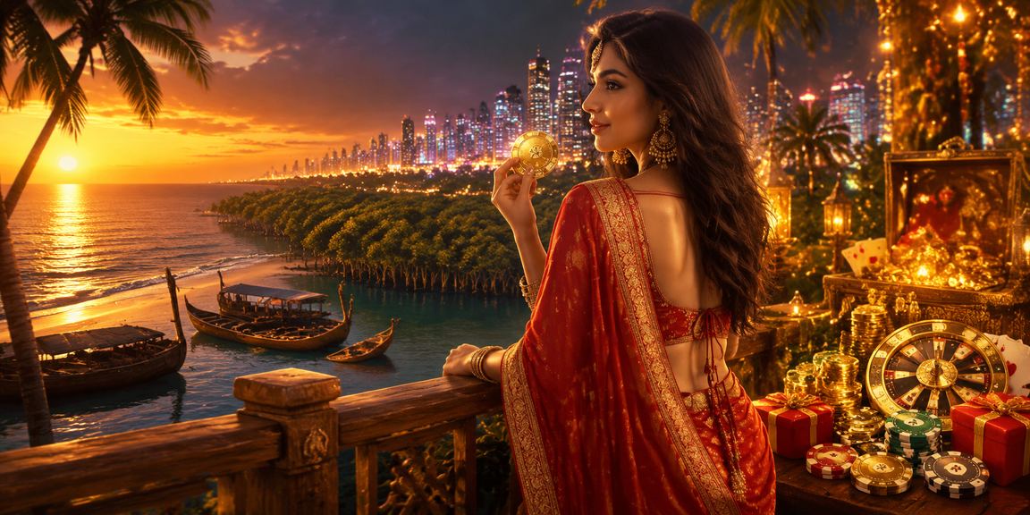 সুন্দরবনের কাছে নদীর পাড়ে স্পোর্টস বেটিং পেজ ব্রাউজ করছেন একজন ব্যবহারকারী